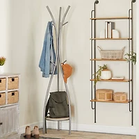 Silver Metal Modern Coat Rack, 73" x  17" x  17"