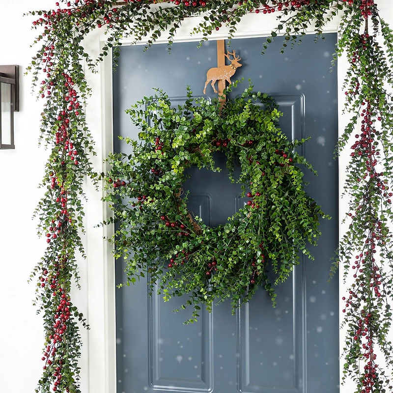 Glitzhome® 6ft Christmas Greenery Eucalyptus Garland with Red Berries, 2ct.