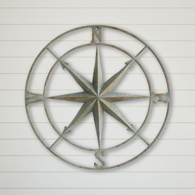 Hello Honey® Metal Compass Wall, Distressed Aqua