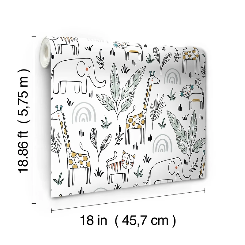 RoomMates White & Yellow Jungle Menagerie Peel & Stick Wallpaper