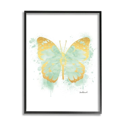 Stupell Industries Seafoam Green Butterfly Watercolor Paint Splatter in Frame Wall Art