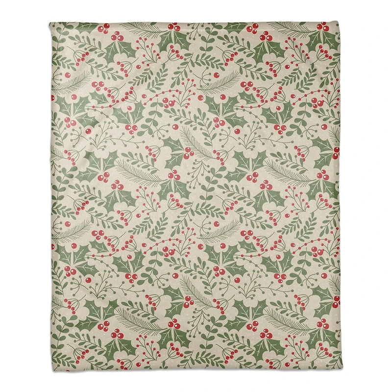 Holly Pattern Coral Fleece Blanket