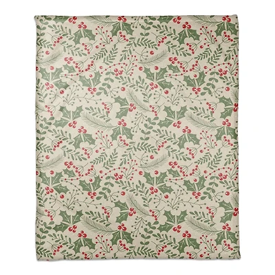 Holly Pattern Coral Fleece Blanket