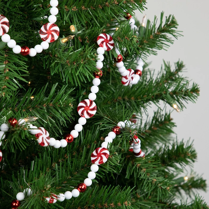9ft. Shatterproof Red & White Peppermint Beaded Garland