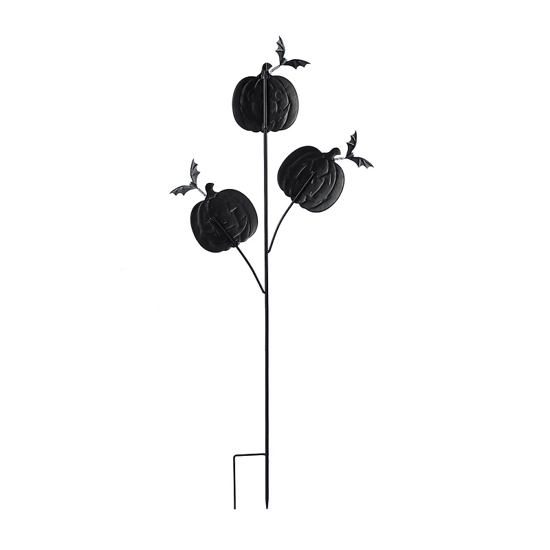 Glitzhome® 39.5"H Halloween Metal Triple Pumpkin with Spring Bats Yard Stake