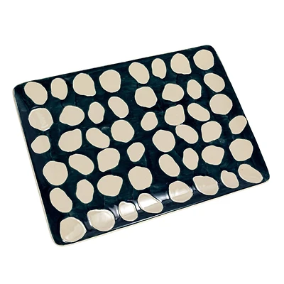 Hello Honey® 18" Blue & White Wax Relief Dots Stoneware Platter
