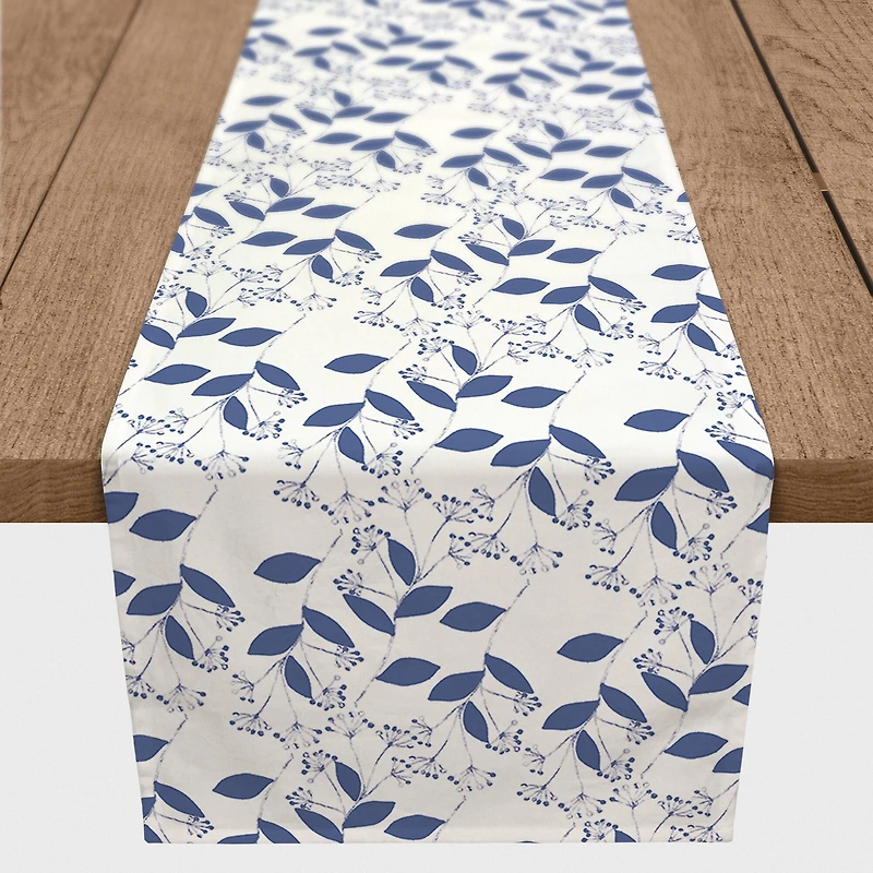 Blue Painted Flowers Indoor/Outdoor Table Runner