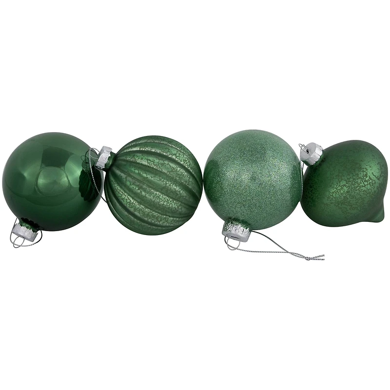 3-Finish Glass Christmas Ball and Onion Ornaments - 3" (80mm) - Forest Green - 9ct