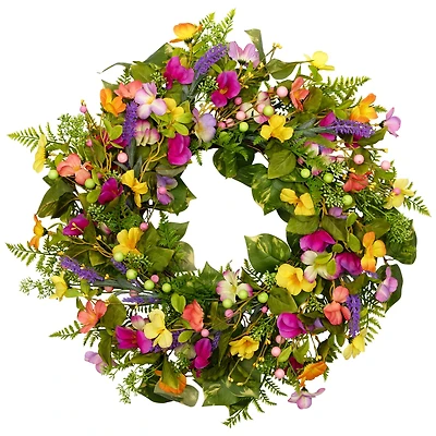 22" Yellow & Pink Mixed Floral Artificial Spring Wreath