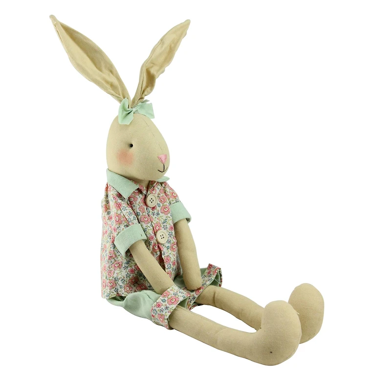 1.6ft. Sitting Linen Pink & Green Floral Easter Bunny Rabbit Spring Figure