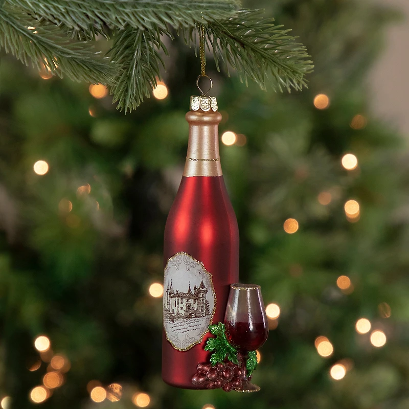 6" Matte Red Wine Country Glass Bottle Christmas Ornament