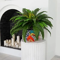 3.5ft Artificial Double Boston Fern in Handmade Mexican Talavera Ceramic Planter