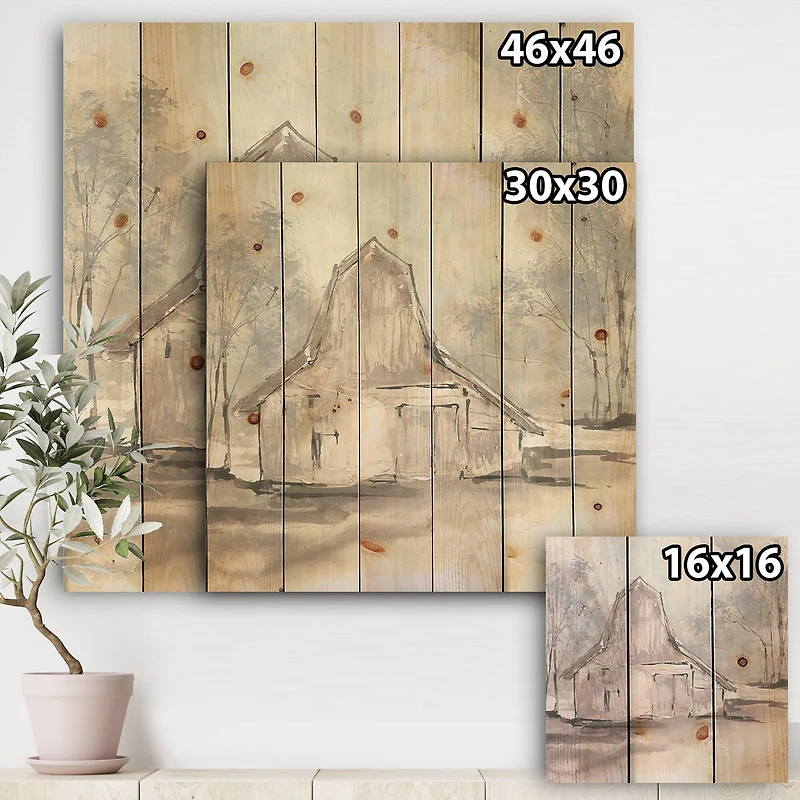 Designart - Farmhouse Barn Grey VI - Modern Farmhouse Print on Natural Pine Wood