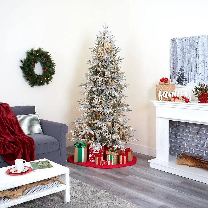 7.5ft. Pre-Lit Flocked Manchester Spruce Artificial Christmas Tree with Clear LED Lights