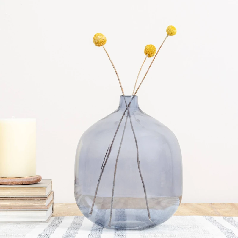 Hello Honey® 8" Blue Modern Round Tinted Glass Vase