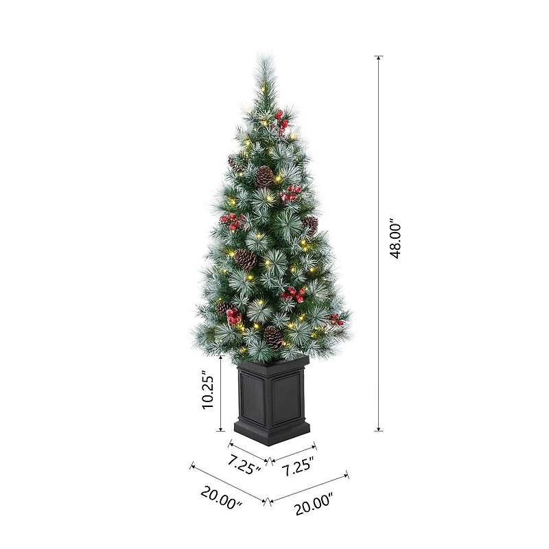 2 Pack 4ft. Pre-Lit Pine Artificial Christmas Porch Tree, Warm White LED Lights