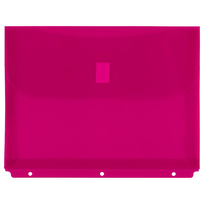 JAM Paper 9.5" x 11.5" Plastic 3 Hole Punch Binder Hook & Loop Closure Envelopes, 6ct.