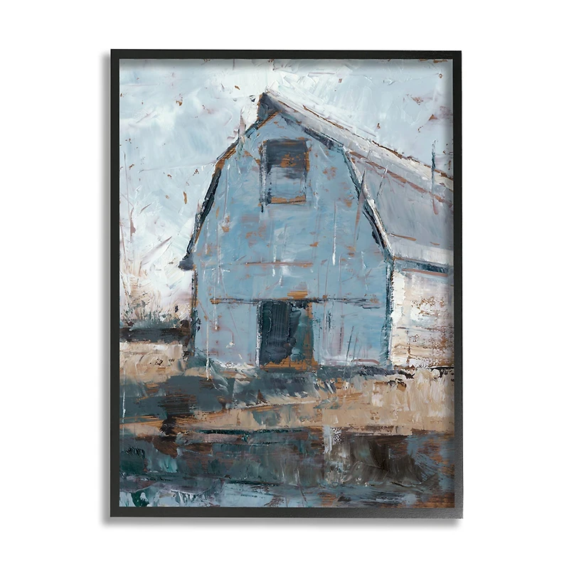 Stupell Industries Abstract Distressed White Barn Farm Architecture Framed Wall Art