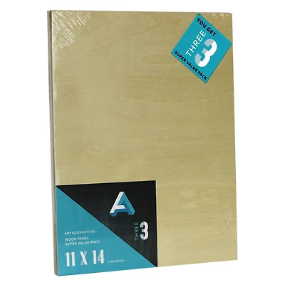 Art Alternatives 3 Pack 11" x 14" Uncradled Wood Panel Super Value Pack