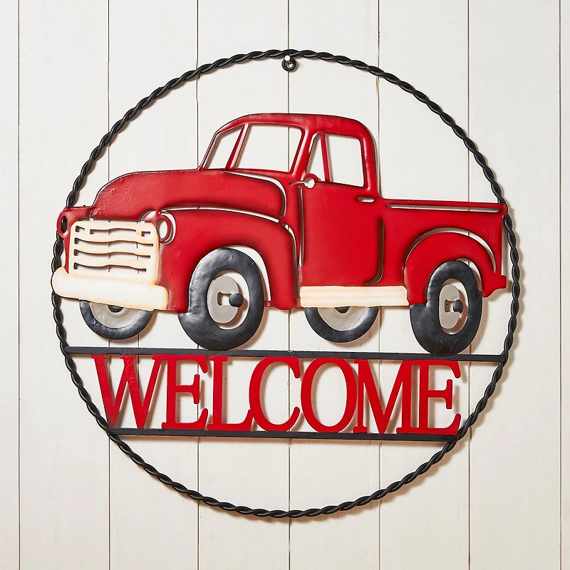 Glitzhome® 20" Farmhouse Metal Truck Welcome Wall Sign