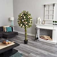 6ft. Potted Pink Rose Tree with Woven Trunk