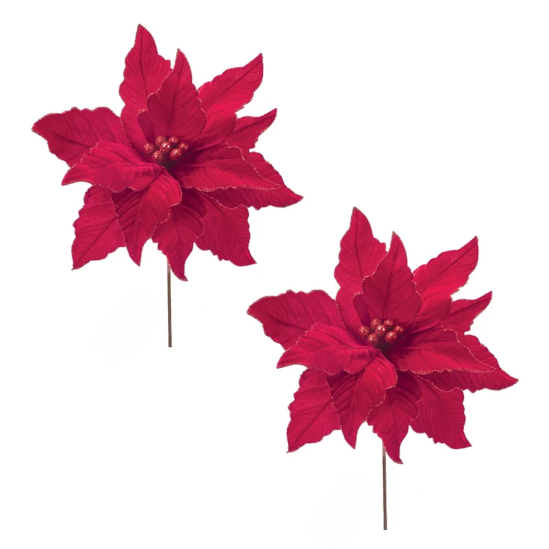 Glittered Red Poinsettia Flower Stems, 2ct.