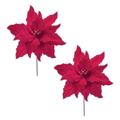 Glittered Red Poinsettia Flower Stems, 2ct.