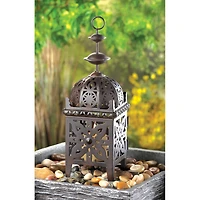 11.5" Bronze Metal Moroccan Candle Lantern