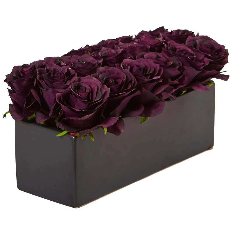 Dozen Silk Roses in Ceramic Rectangular Planter