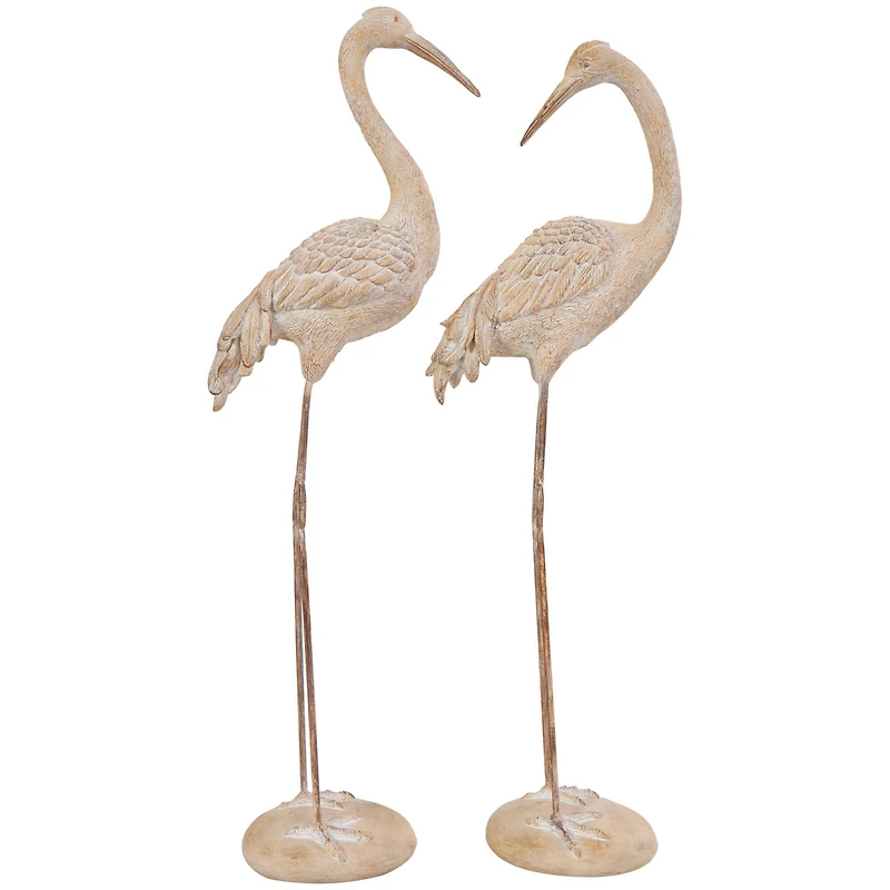 Cream Carved Crane Sculpture Set