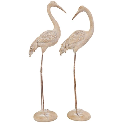 Cream Carved Crane Sculpture Set