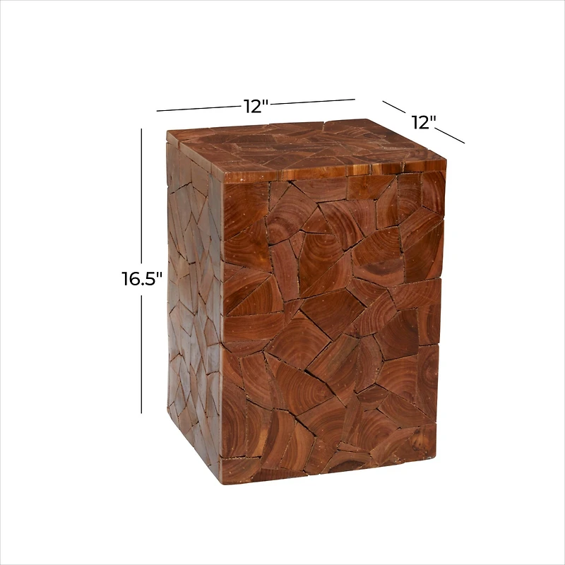 Brown Teak Wood Contemporary Accent Table 16" x 12" x 12"