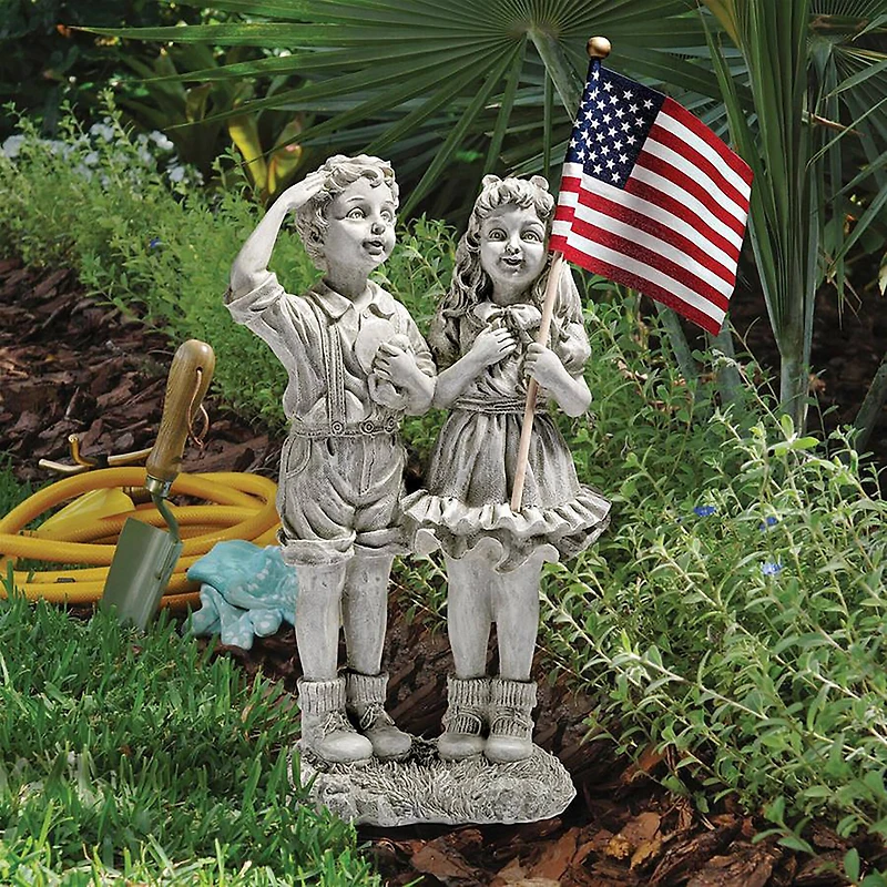 Design Toscano 16" Patriotic Flag Children Statue