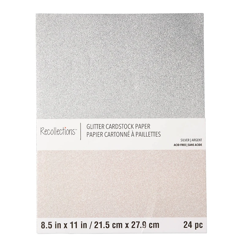 Silver Glitter 8.5" x 11" Cardstock Paper by Recollections™, 24 Sheets
