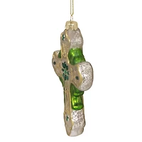 5" Luck of the Irish Green & White Mercury Glass Cross Christmas Ornament