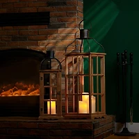Glitzhome® Oversized Natural Farmhouse Wood & Metal Lanterns Set