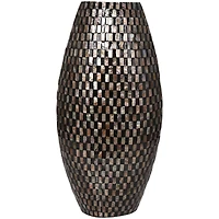 24" Black Mother of Pearl Handmade Geometric Mosaic Inspired Thin Vase