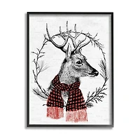 Stupell Industries Deer Winter Botanical Wreath Framed Giclee Art