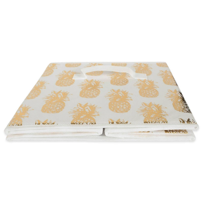 DII® 11" Nonwoven Polyester White & Gold Pineapple Storage Cube