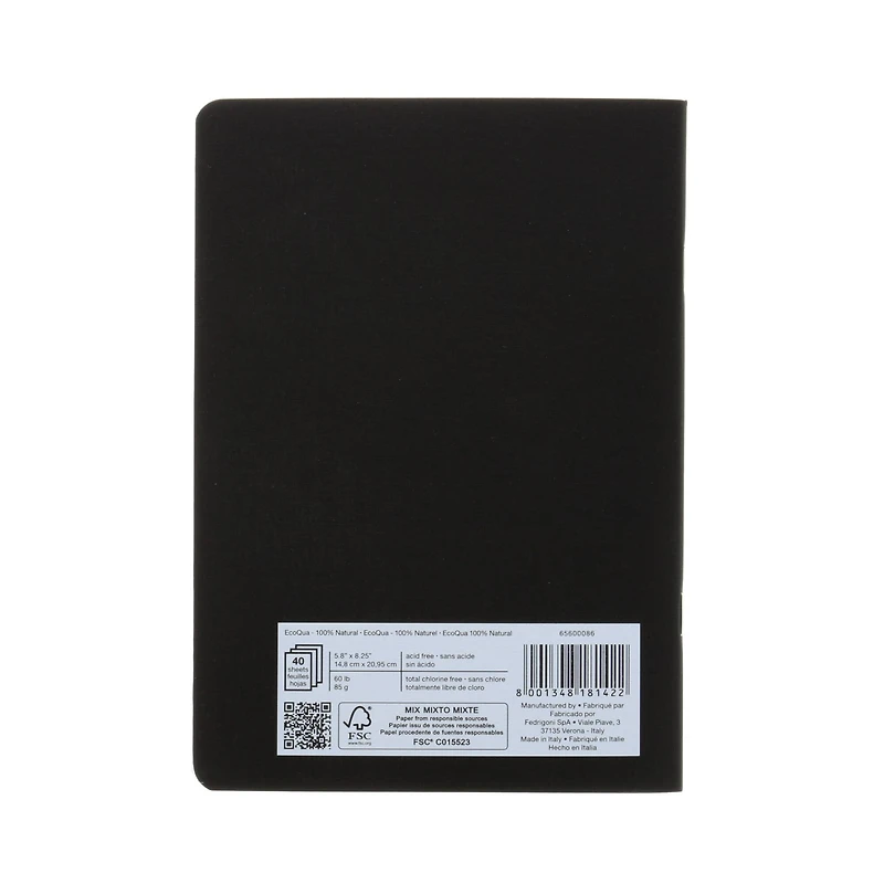Fabriano® EcoQua Black Staple-Bound Blank Notebook, A5