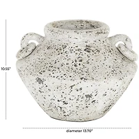 14" White Antique-Style Textured Ceramic Vase with Ring Handles