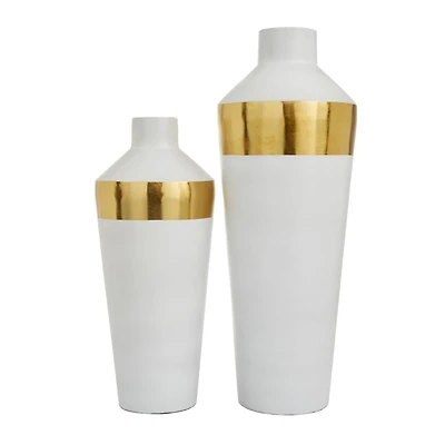 White & Gold Metal Modern Vase Set