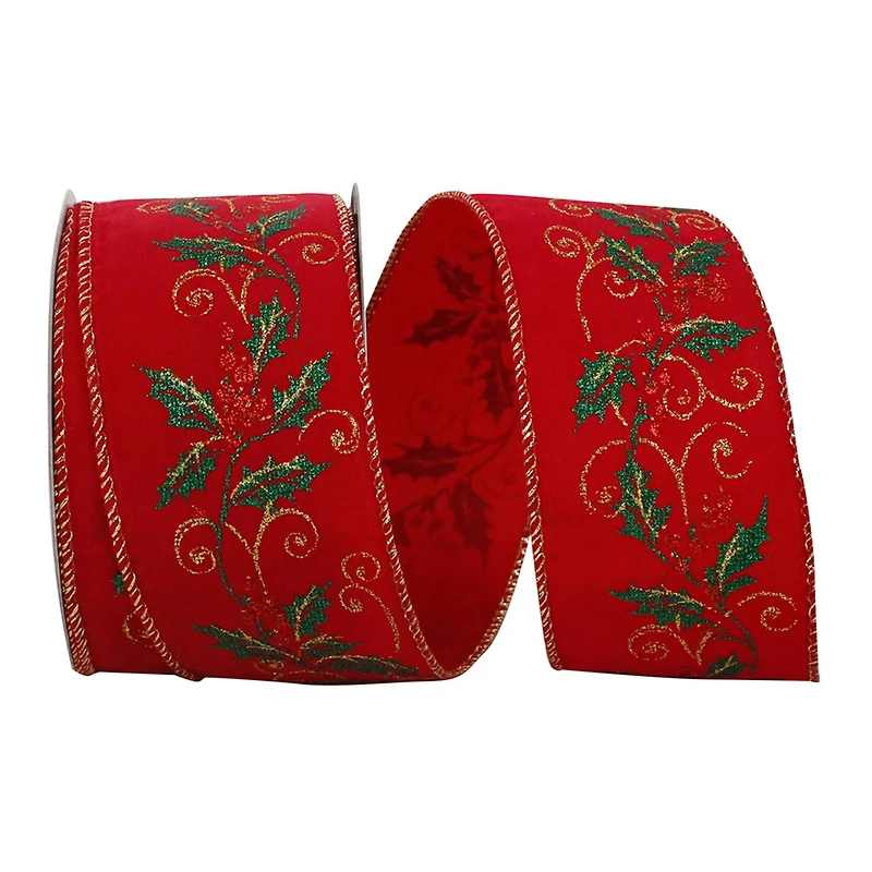 JAM Paper 2.5" x 25yd. Wired Holly Hope Ribbon