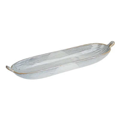 Hello Honey® 13.25" Long White Stoneware Dish with Reactive Glaze
