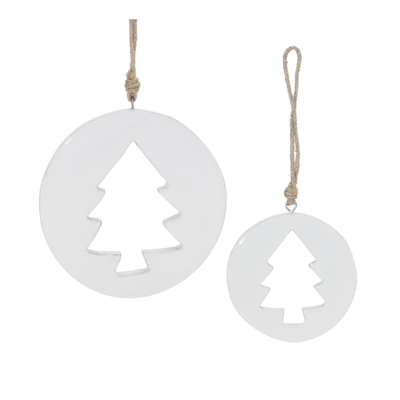 White Wood Pine Tree Cut-Out Ornaments Set