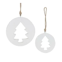 White Wood Pine Tree Cut-Out Ornaments Set