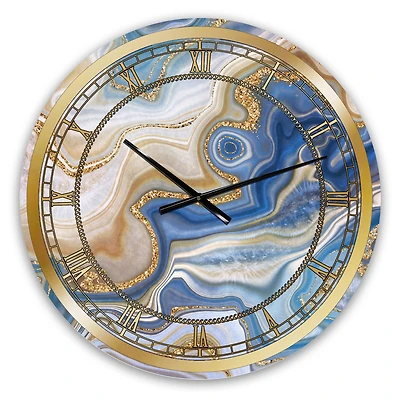 Designart 'Ocean Blue Golden Jasper Agate Ii Modern Wall Clock