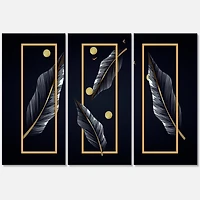 Designart - Black Tropical Leaves With Golden Rectangles