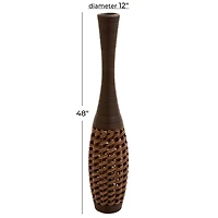 Brown Rattan Coastal Style Vase, 48" x 12" x 12"