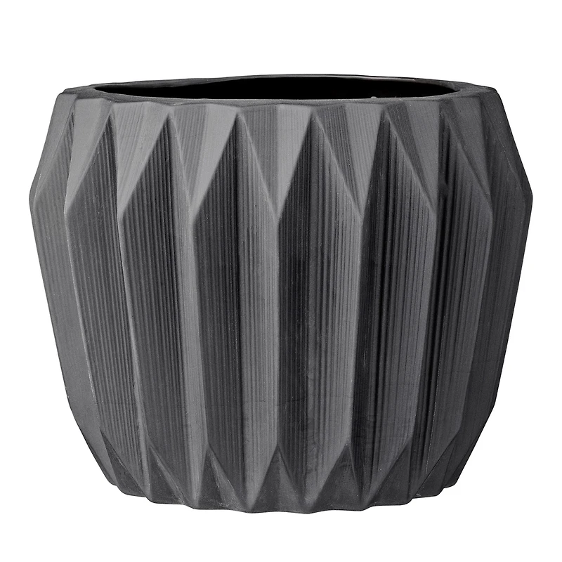 Hello Honey® 8" Round Gray Fluted Ceramic Flower Pot